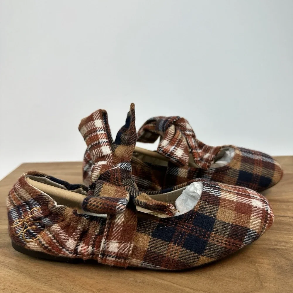 New Big Kids Sam Edelman Felicity Rust Plaid Ballet Flats‎ Shoes Size 2 Y
